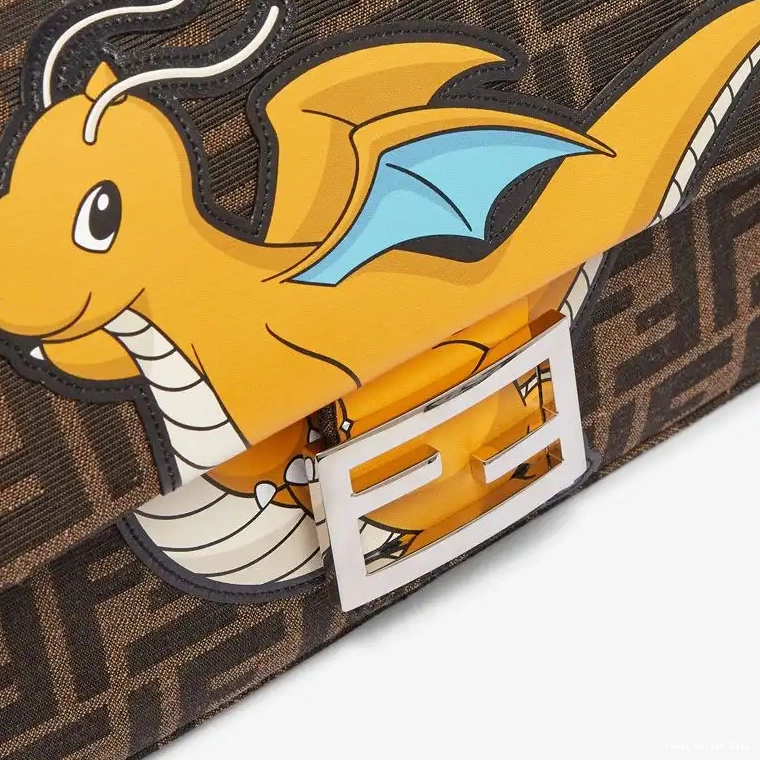 Cheap Baguette Yellow Bag Brown Fendi Motif Dragon Pokmon Fabric Medium In FF 0629